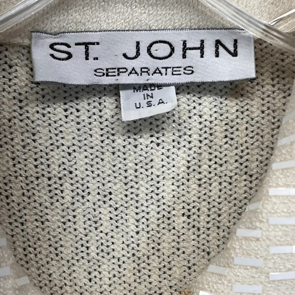 St John Separates Knit Jacket Blazer Womens M Ivory Gold Paillettes Evening VTG - Picture 6 of 9